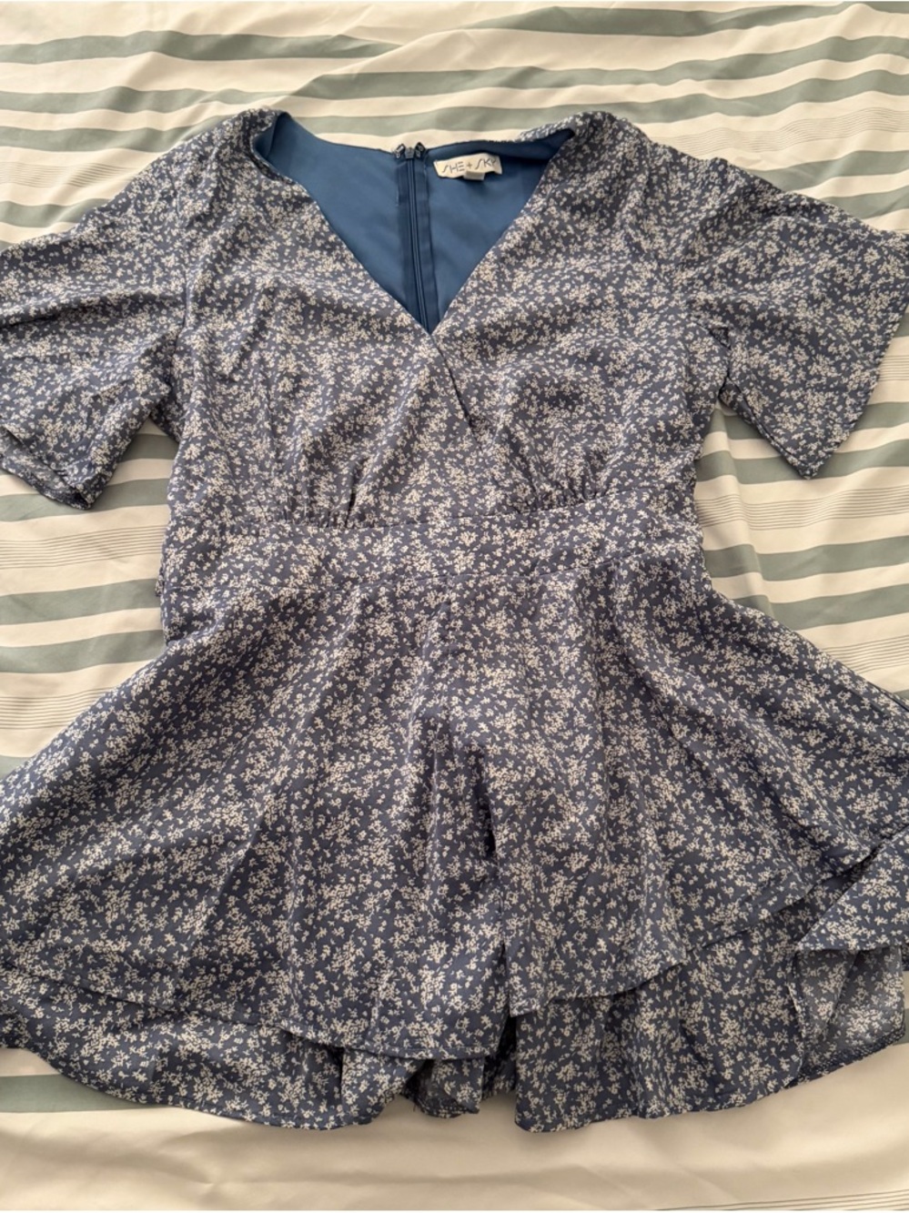 She + Sky Blue Floral Fit-and-Flare Dress